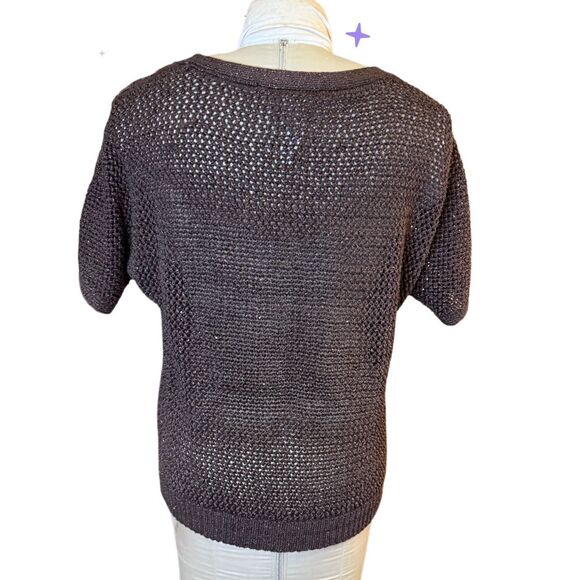Chico's Pullover Sweater Shimmer Metalic Espresso Shoulder Detail Size 1 US Med - Picture 5 of 11